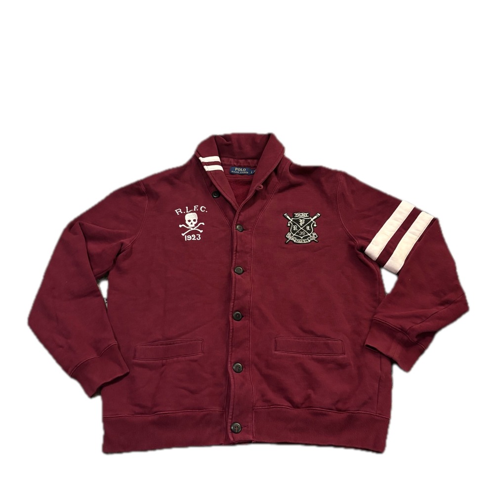 Polo Ralph Lauren Mens Burgundy Skull Rowing Crest Shawl Collar Cardigan L